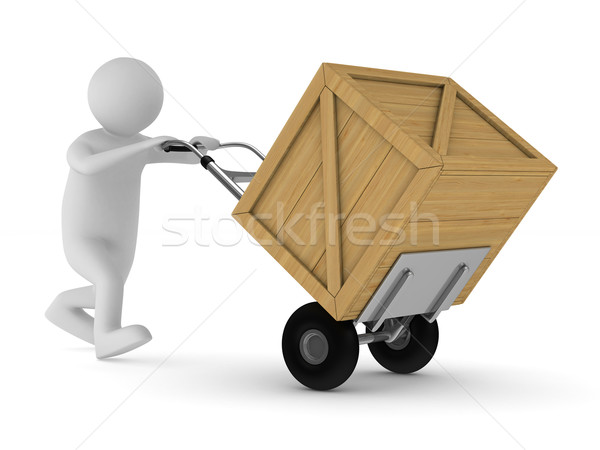 man and wooden box. Isolated 3D image Stock photo © ISerg