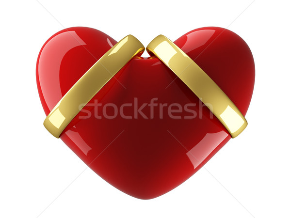 Foto stock: Coração · anéis · de · casamento · branco · 3D · imagem · amor