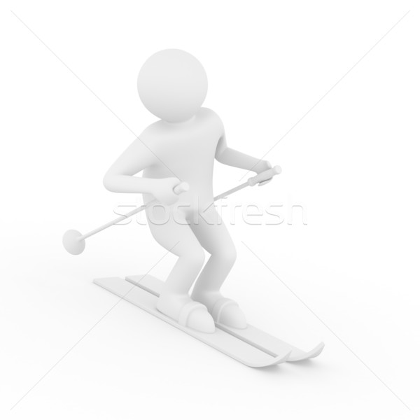 Stock foto: Skifahrer · weiß · isoliert · 3D · Bild · Mann