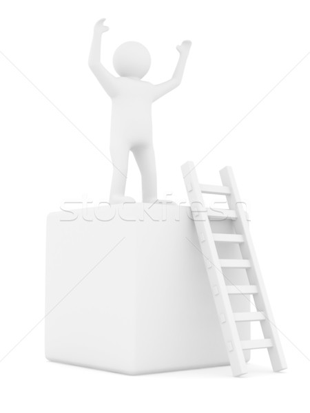 man on box and staircase. Isolated 3D image Stock photo © ISerg
