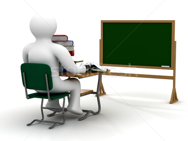 student behind a school desk. Isolated 3D image Stock photo © ISerg