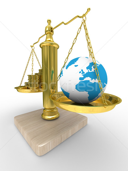 Cashes and the globe on scales. Isolated 3D image Stock photo © ISerg