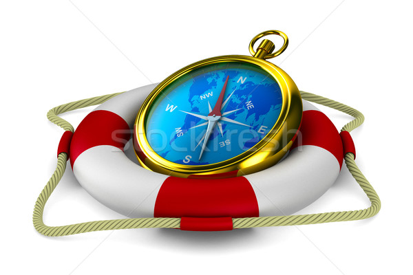lifebuoy and compass on white background. Isolated 3D image Stock photo © ISerg