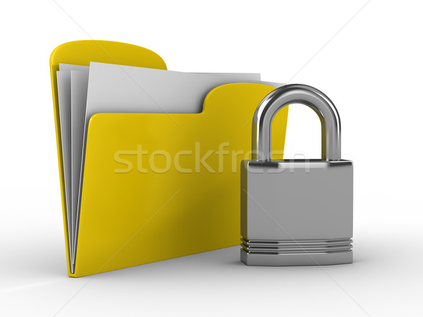 Zdjęcia stock: żółty · komputera · folderze · blokady · odizolowany · 3D