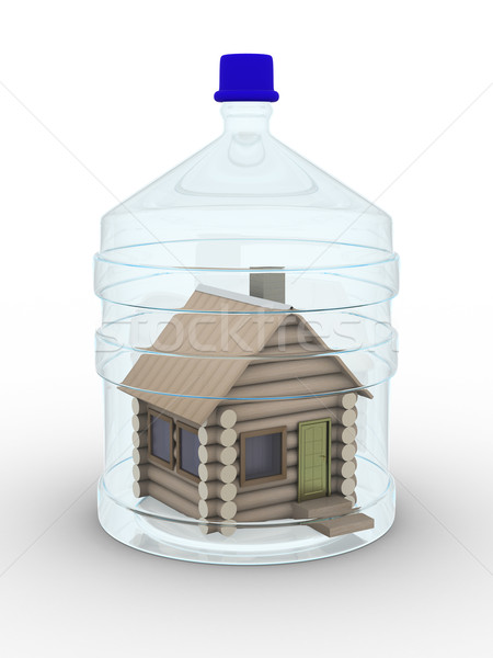 Foto stock: Pequeño · casa · vidrio · botella · aislado