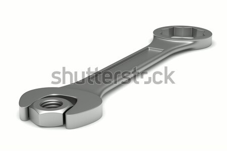 Spanner and nut on white background. Isolated 3D image Stock photo © ISerg