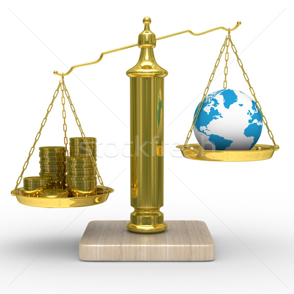 Cashes and the globe on scales. Isolated 3D image Stock photo © ISerg