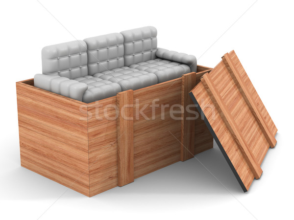 Leather sofa in an open box. 3D image. Stock photo © ISerg