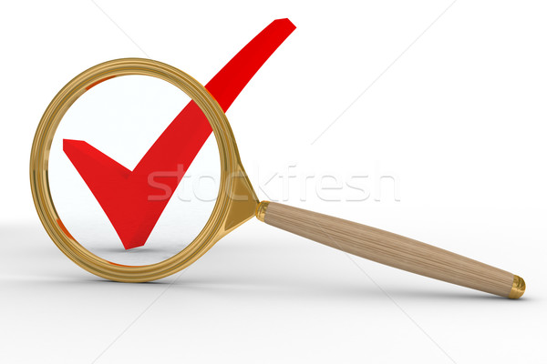 Magnifier and sign agree on white background. Isolated 3D image Stock photo © ISerg