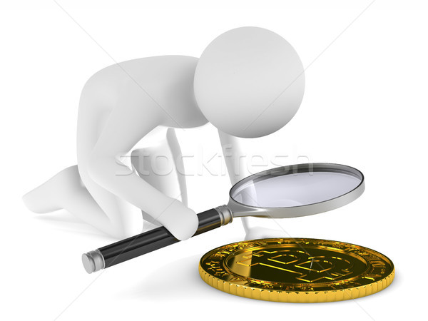 Man with magnifier on white background. Isolated 3D illustration Stock photo © ISerg