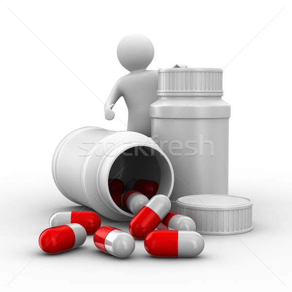 man with bottle for tablets. Isolated 3D image Stock photo © ISerg