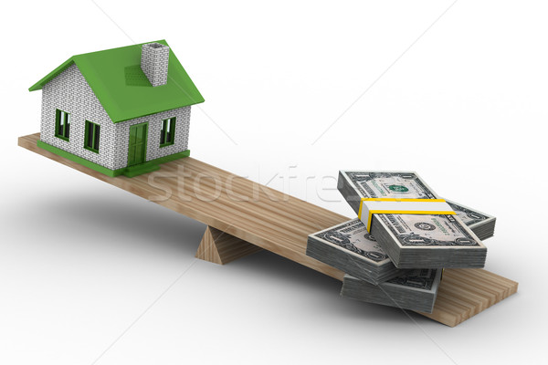 Stock foto: Haus · Geld · Skalen · isoliert · 3D · Bild