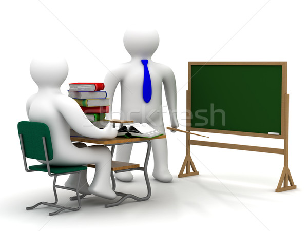 Stock photo: Lesson in a school class. Isolated 3D image.