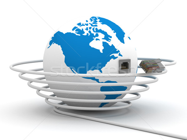 Comunicação global mundo 3D imagem laptop tecnologia Foto stock © ISerg