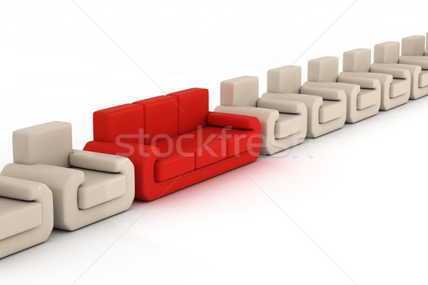 Stockfoto: Rij · Rood · sofa · witte · 3D · afbeelding
