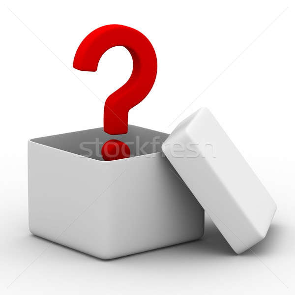 Stock photo: Open box with question. Isolated 3D image