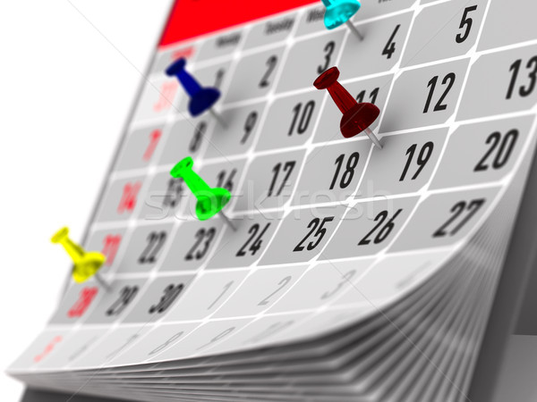 Stock photo: pin marking important day on calendar. 3D illustration