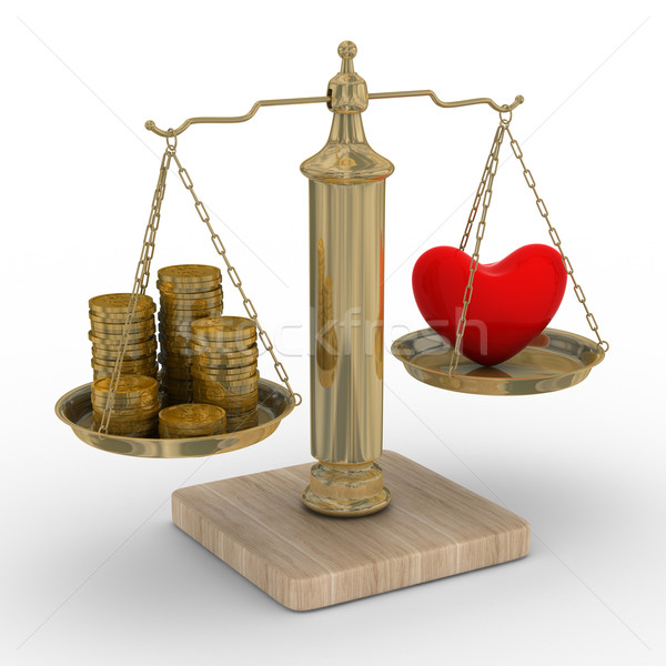 商業照片: 心臟 · 錢 · 秤 · 孤立 · 3D · 圖像
