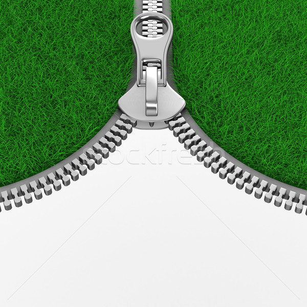 Zipper with grass on white background. Isolated 3D image Stock photo © ISerg