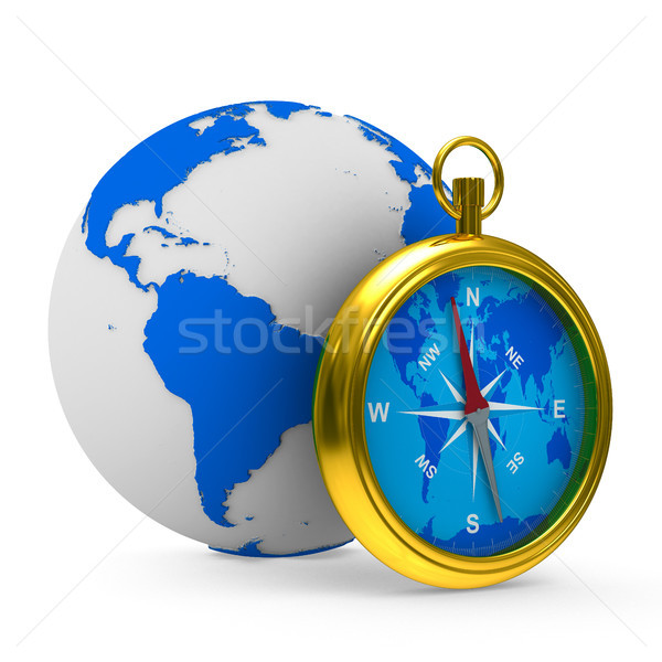 compass and globe on white background. Isolated 3D image Stock photo © ISerg