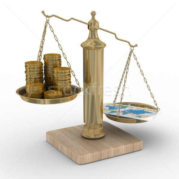 Stock photo: Credit card and coins on scales. Isolated 3D image