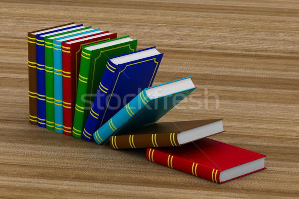 [[stock_photo]]: Relevant · livres · table · 3d · illustration · livre · bois