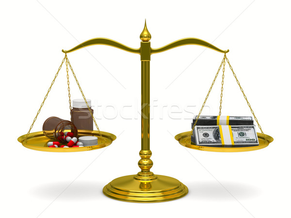 Medicines and money on scales. Isolated 3D image Stock photo © ISerg
