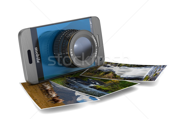 phone with lens on white background. Isolated 3D illustration Stock photo © ISerg
