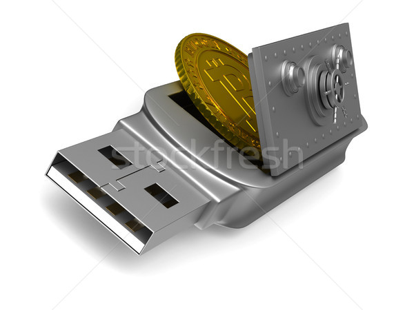 usb flash drive and bitcoin on white background. Isolated 3D ill Stock photo © ISerg