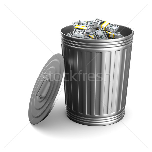 Garbage basket with dollars on white background. Isolated 3D ill Stock photo © ISerg