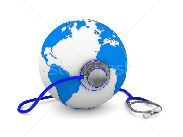 Stethoscope and globe on white background. Isolated 3D image Stock photo © ISerg