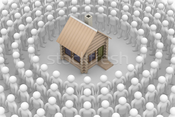 Stockfoto: Groep · mensen · houten · klein · huis · 3D · afbeelding