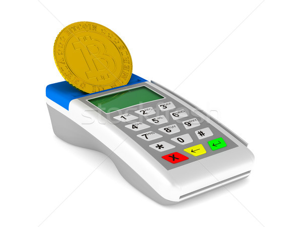 payment terminal and bitcoin on white background. Isolated 3d il Stock photo © ISerg
