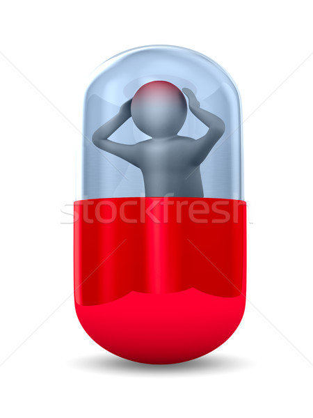 man with headache in capsule on white background. Isolated 3D il Stock photo © ISerg