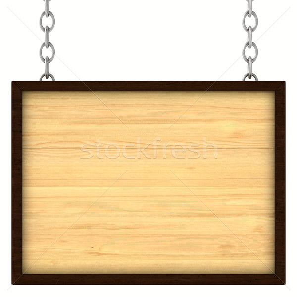 wooden signboard on the chains. Isolated 3D image Stock photo © ISerg