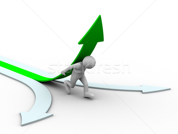 Stock photo: man climb green arrow. Isolated 3D image