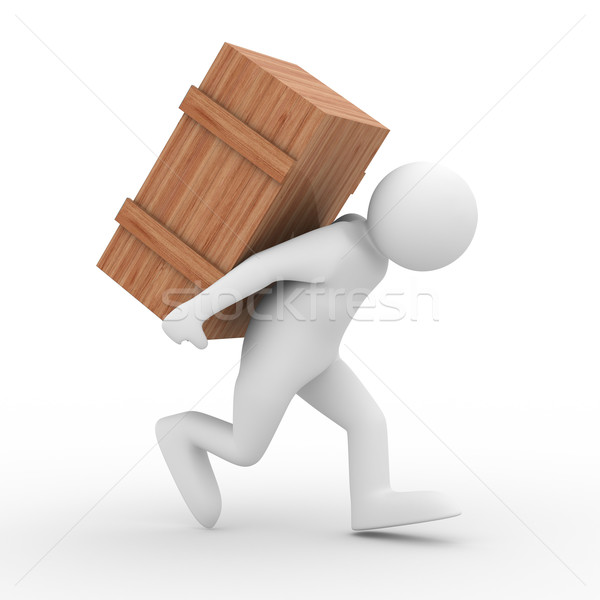 men carry box on back. Isolated 3D image Stock photo © ISerg