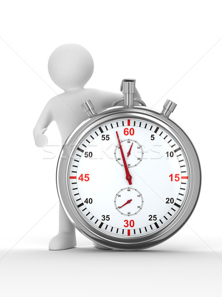 Stopwatch and man on white background. Isolated 3D image Stock photo © ISerg