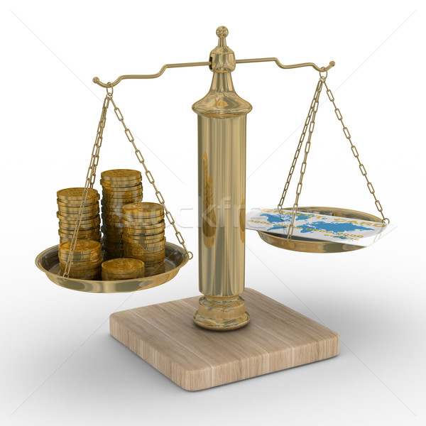 Stock photo: Credit card and coins on scales. Isolated 3D image