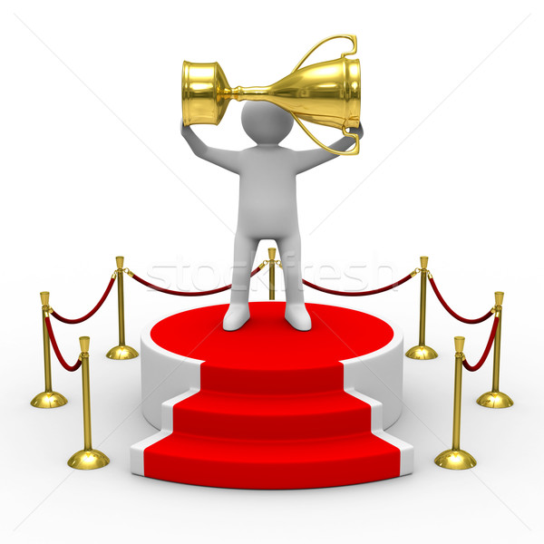man with cup on podium. Isolated 3D image Stock photo © ISerg