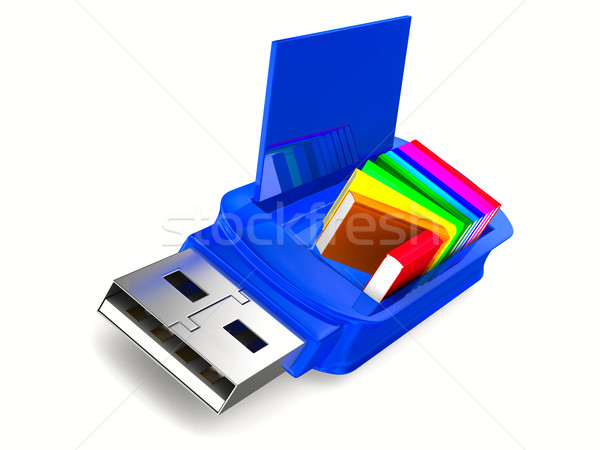 usb flash drive and books on white background. Isolated 3D image Stock photo © ISerg
