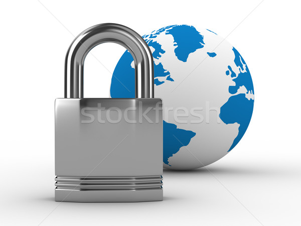 Lock and globe on  white background. Isolated 3D image Stock photo © ISerg