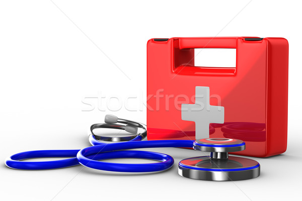 Stethoscope and first aid on white background. Isolated 3D image Stock photo © ISerg