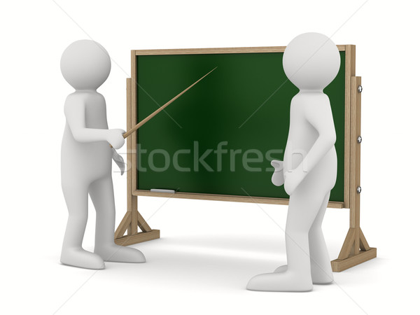 Stock photo: teacher with pointer at blackboard. Isolated 3D image