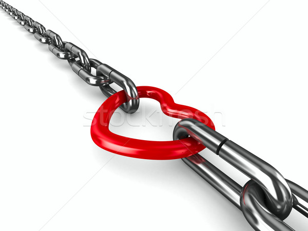 Chain and red heart on white background. Isolated 3D image Stock photo © ISerg