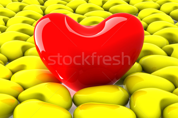 Red heart among the yellow. 3D image. Stock photo © ISerg