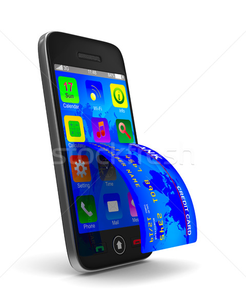 phone and credit card on white background. Isolated 3D image Stock photo © ISerg