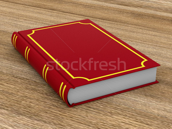 Closed red book on wooden surface. 3D illustration Stock photo © ISerg