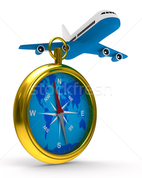 compass and airplane on white background. Isolated 3D image Stock photo © ISerg