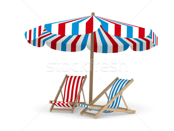 二 躺椅 陽傘 白 孤立 3D 商業照片 © ISerg